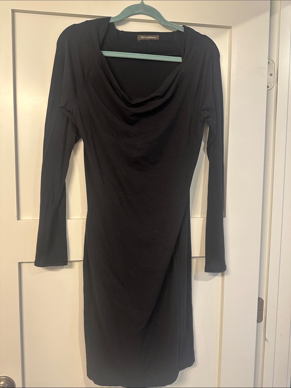Tommy Bahama Black Long-Sleeve Cowlneck Sheath Dress